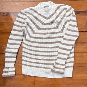 LOFT Cream and Beige Striped Mock Neck Sweater